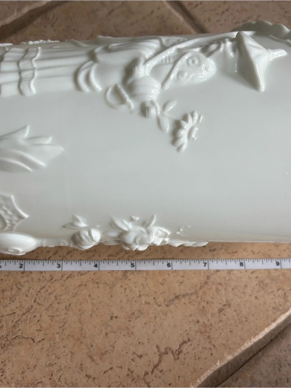 Vintage Fenton Asian Empress Milk Glass White Relief Decorative Vase Yang